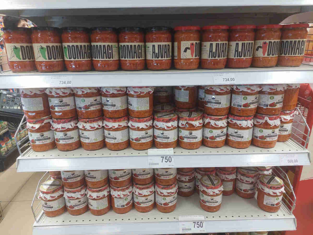 Ajvar on supermarket shelves in Serbia