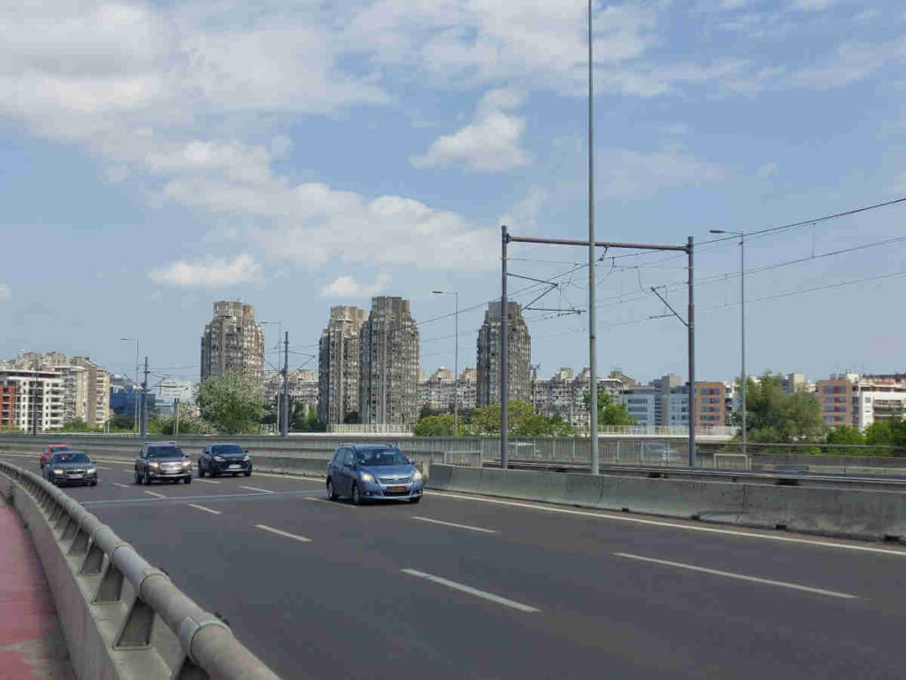 Brutalist-style skyscrapers in Novi Beograd