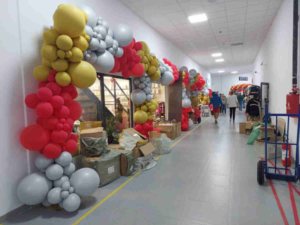 Balloons decorate shops for the opening of the Chinese shopping mall in Belgrade