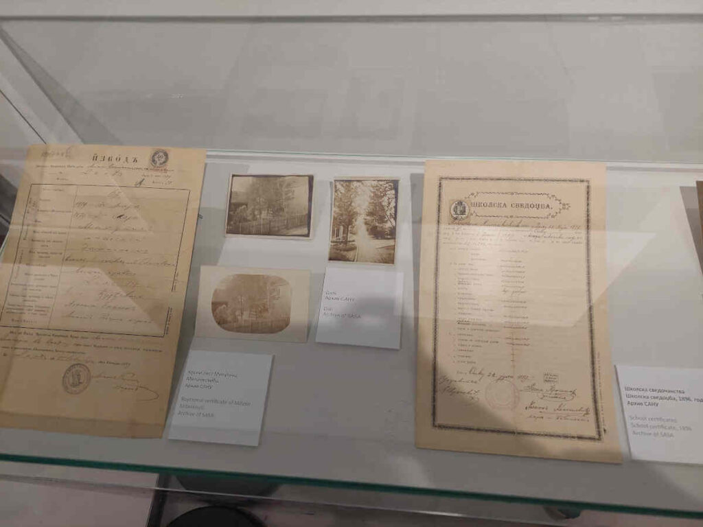 Birth certificate, school certificate and other personal items of Milutin Milanković, including photos from his birthplace of Dalj
