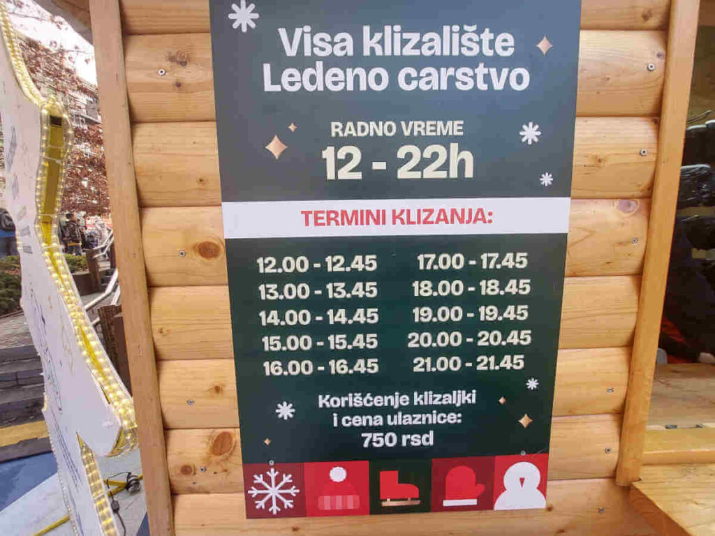 Belgrade Waterfront Ice Skating Timetable