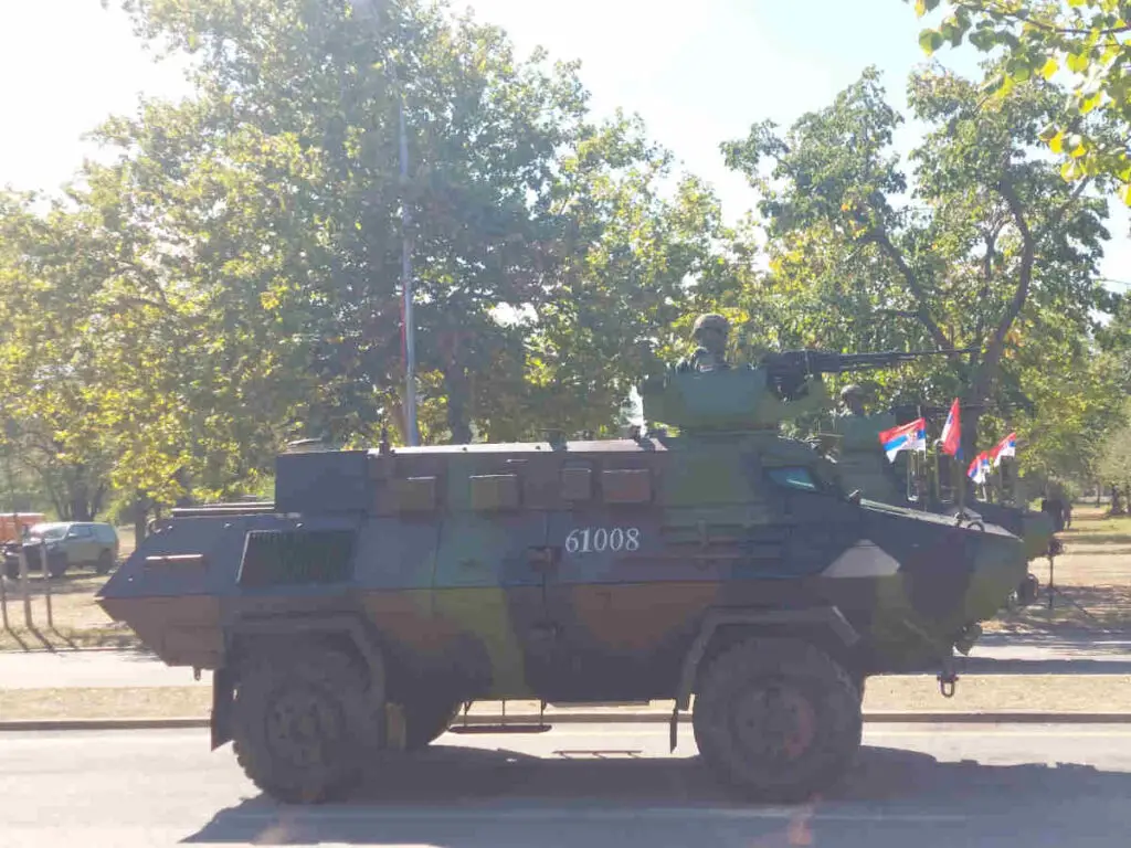 Convoy of vehicles, military parade in Belgrade