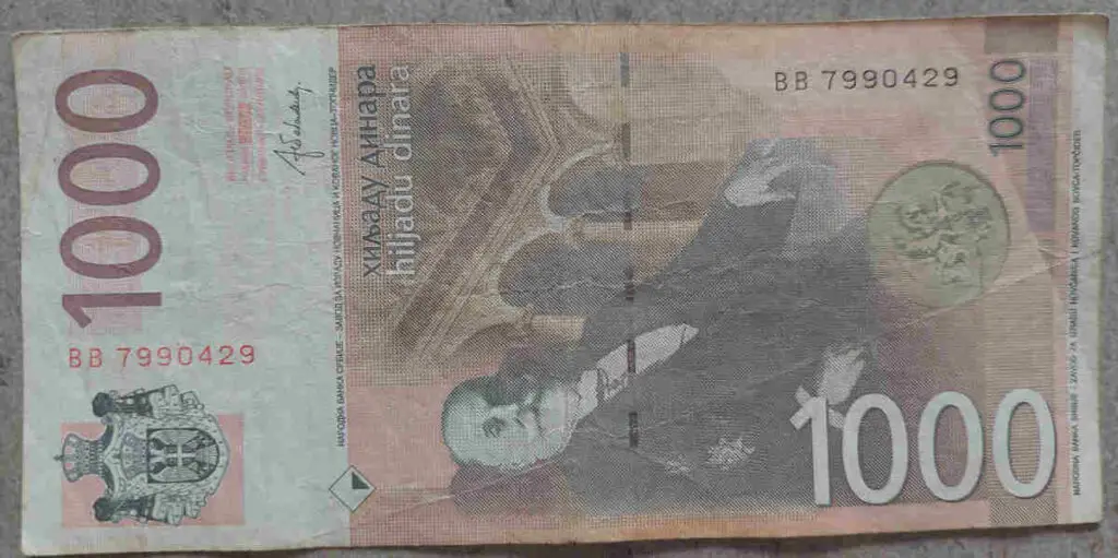 1000 Serbian dinars - back