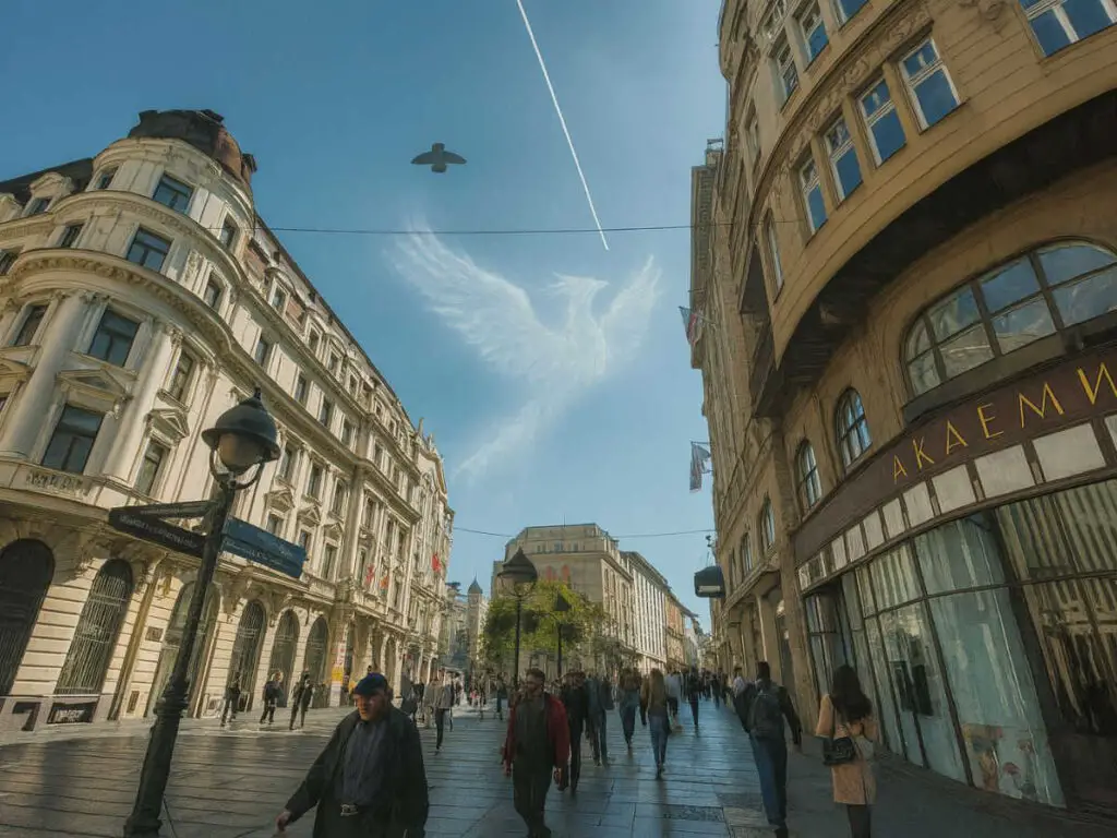 Knez Mihailova Street with White Phoenix Illustration