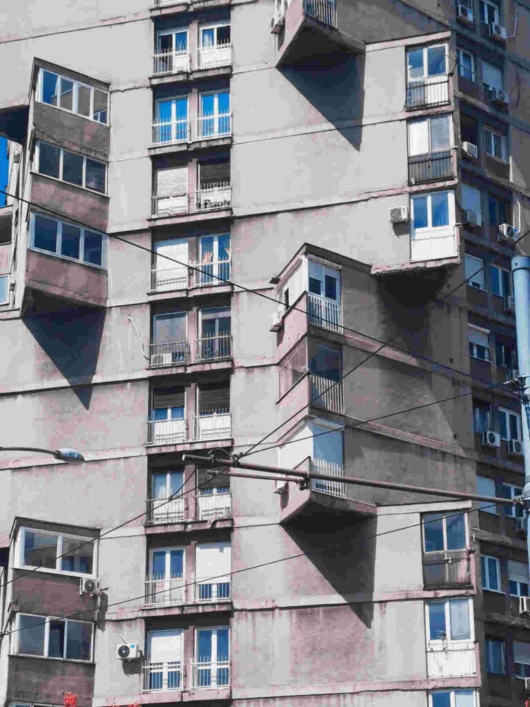 Details of the Toblerone building in Belgrade's Bogoslovija district
