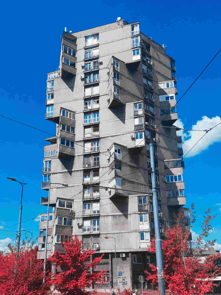 Jagged Toblerone building in Bogoslovija