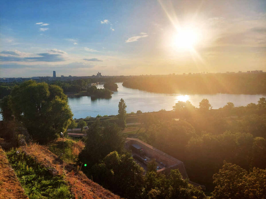 Confluence of the Sava and Danube rivers, viewed from Kalemegdan Park near the Victor Monument